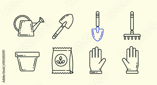 Gardening tools illustration set