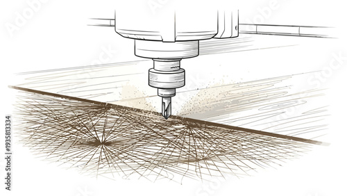 Drill Bit Cutting Wood.