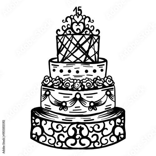 Quinceanera multi tier cake stroke