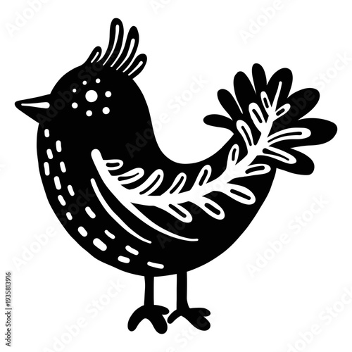 Ornamented bird folk art silhouette