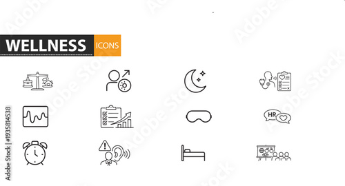Wellness icons set for healthy lifestyle and self care