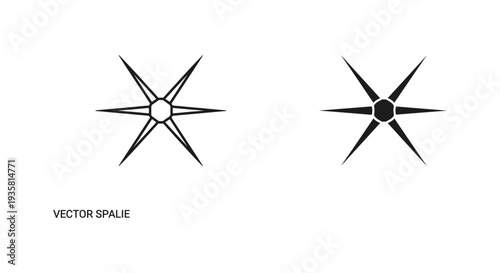 Black and white star vector illustration icon set with compass style navigation symbol
