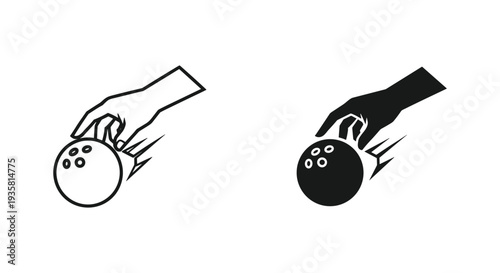 Black and white bowling ball icon set in simple vector style representing sports equipment and object symbols