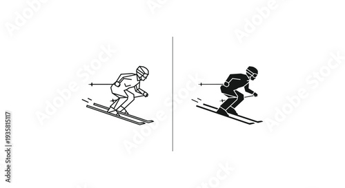 Simple vector silhouette illustration of an ice hockey player in action on the ice
