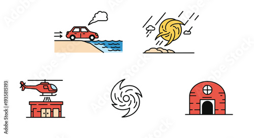 Coastal Evacuation simple minimal color illustration