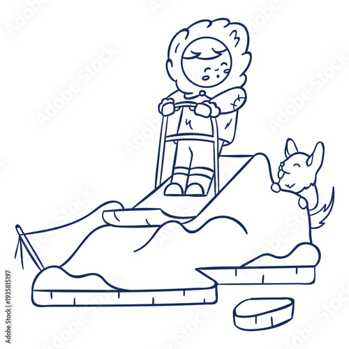 Eskimo kid with dog stroke