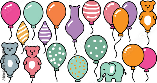 Set of 20 colorful party icons vector