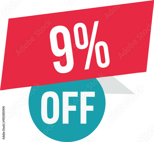 9% off promotion vector illustration, modern discount banner design, special sale offer label, colorful price tag sticker, isolated on white background, editable and scalable graphic