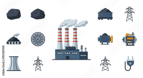Coal Power Plant Elements - Energy Production and Industrial Components.
