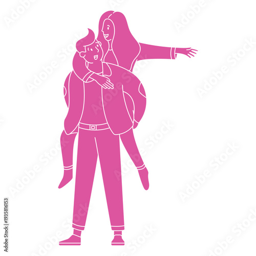 Couple piggyback silhouette