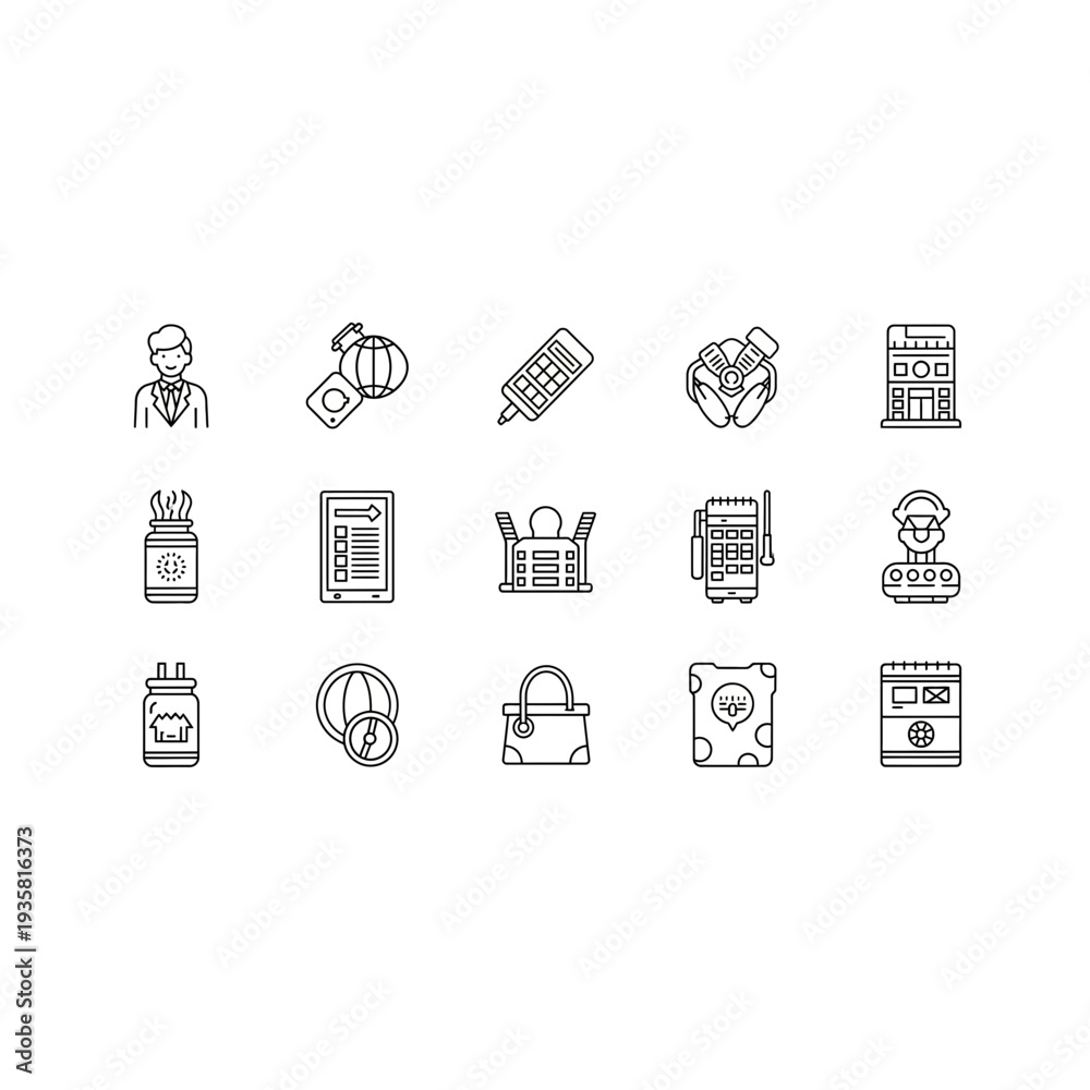 Fototapeta premium Daily Life & Office Outline Icons Set for Web and Apps
