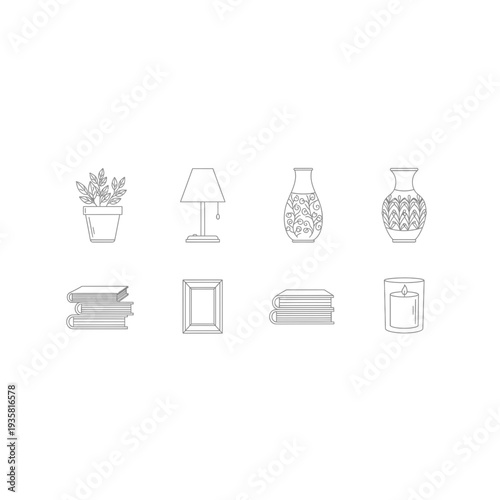 Simple Home Interior Design Line Art Icons Collection