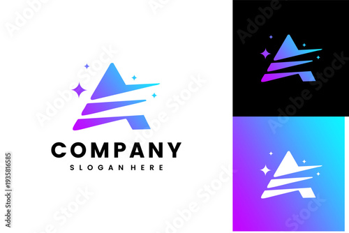 Modern abstract letter A logo with stars and gradient colors, perfect for technology or business branding