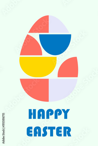 Modern Easter Egg Greeting Card with Abstract Geometric Shapes. Vector illustration