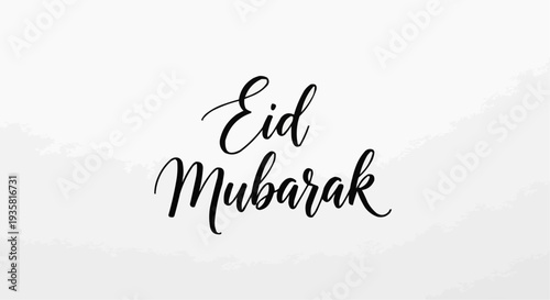 A minimalist Eid Mubarak greeting card with elegant black cursive text on a white background