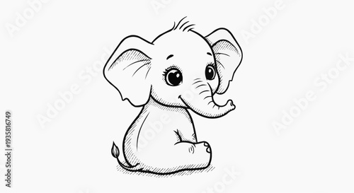 A cute cartoon elephant sitting on a plain background, looking adorable