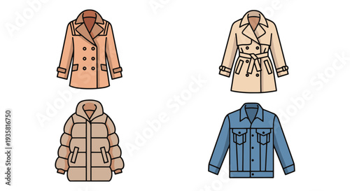 Coat Line art vector set creative tone color illustration