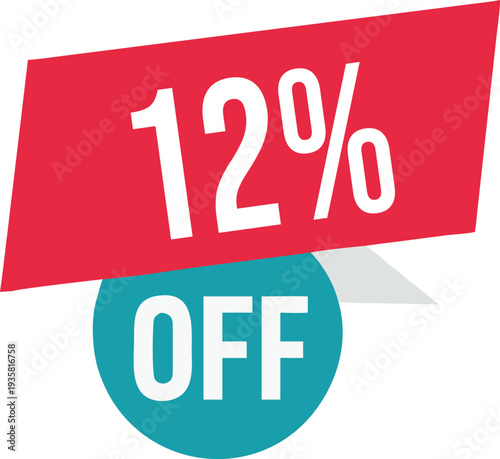 12% off promotion vector illustration, modern discount banner design, special sale offer label, colorful price tag sticker, isolated on white background, editable and scalable graphic