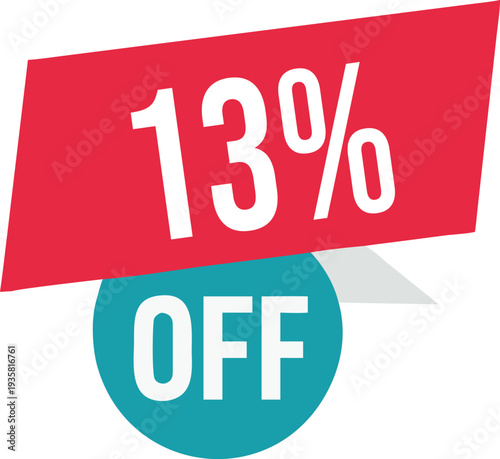 13% off promotion vector illustration, modern discount banner design, special sale offer label, colorful price tag sticker, isolated on white background, editable and scalable graphic