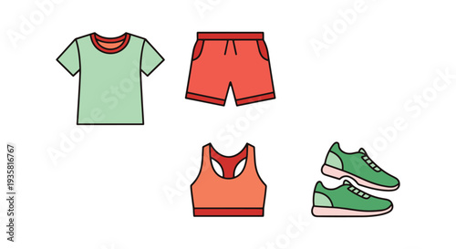 Gym Wear Line art vector set minimal color design