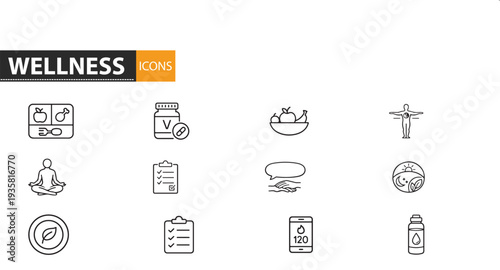 Wellness icons set for healthy lifestyle and nutrition