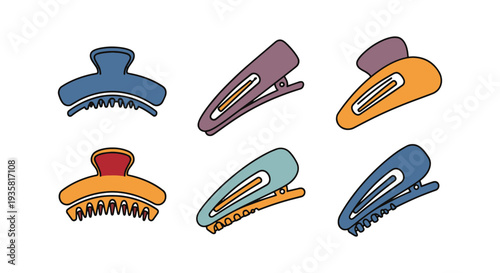 Hair Clip Line art vector set minimal colorful illustration