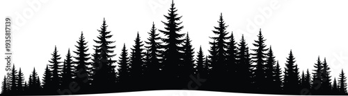 Pine forest silhouette vector illustration with evergreen trees isolated on white background woodland landscape nature outdoor adventure wild wilderness panorama