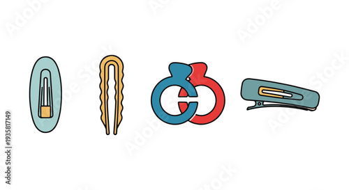 Hair Clip Set Line art vector clean modern color