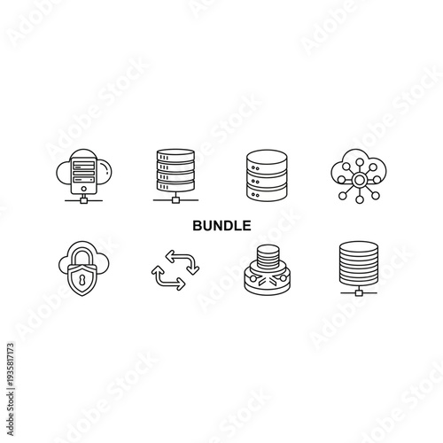 Bundle of Cloud Computing, Database, Server & Data Security Line Icons