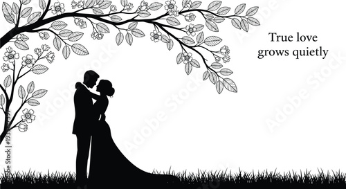 Collection of vector silhouettes featuring romantic couples, love trees, birds, children playing with toys, kids pulling wagons, dog care icons and bones set