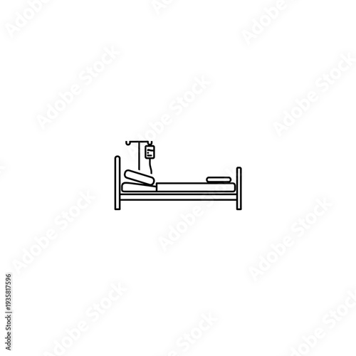 Hospital Bed with IV Drip Stand Line Drawing