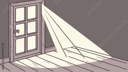 Door ajar with beam of light shining through