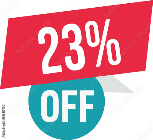 23% off promotion vector illustration, modern discount banner design, special sale offer label, colorful price tag sticker, isolated on white background, editable and scalable graphic