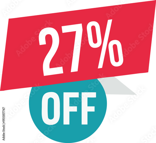 27% off promotion vector illustration, modern discount banner design, special sale offer label, colorful price tag sticker, isolated on white background, editable and scalable graphic