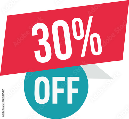 30% off promotion vector illustration, modern discount banner design, special sale offer label, colorful price tag sticker, isolated on white background, editable and scalable graphic