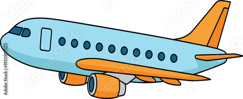 Cartoon passenger airplane vector illustration commercial aviation jet isolated on white background colorful aircraft transport side view design