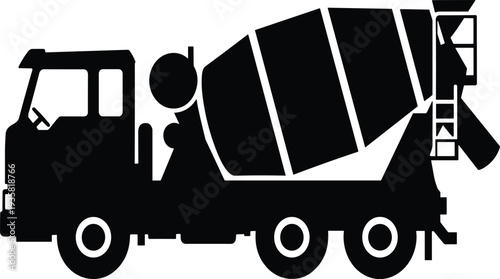 Concrete mixer truck silhouette vector illustration construction vehicle icon isolated on white background industrial transportation equipment design