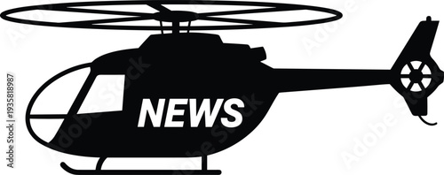 News helicopter silhouette vector illustration media broadcast chopper icon isolated on white background breaking news transportation symbol