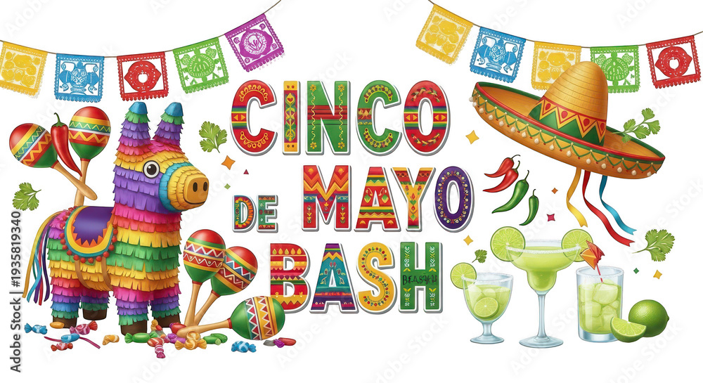 Naklejka premium Colorful celebration of cinco de mayo with festive decorations and party items