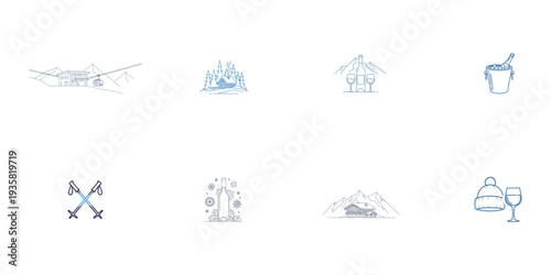 Winter mountain resort including ski lift cabin wine and ski poles ski resort vacation