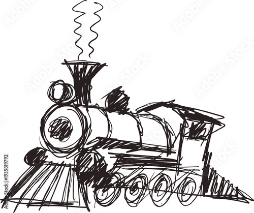 vintage steam locomotive sketch with smoke rising from chimney hand drawn train illustration