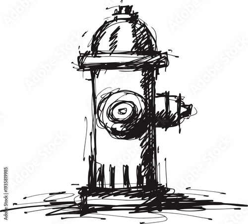 Hand drawn fire hydrant sketch urban emergency water supply equipment black ink doodle outline illustration