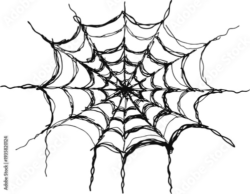 Intricate spider web pattern with detailed strands and radial symmetry on white background