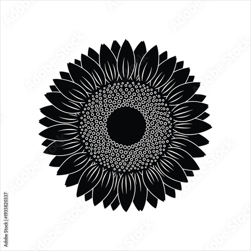Sunburst sunflower head silhouette with detailed seed pattern art