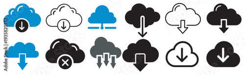 Cloud computing and data storage icons set flat design vector illustration