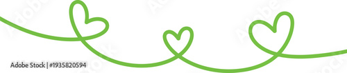 A graceful lime green continuous line creates a charming series of three connected heart shapes