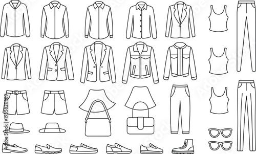 Fashion Outfit Icons Collection: Jackets Tops Pants Shorts Bags Shoes Hats Glasses