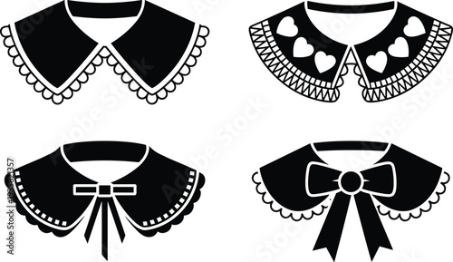 Four Decorative Detachable Collars with Lace and Bow Details Vector Illustration