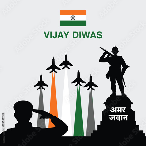 Indian Flag Colors Air Show with Soldier Silhouette for Victory Day Celebration
