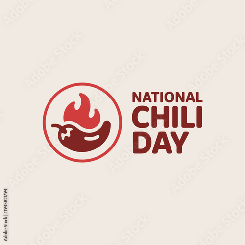 National Chili Day icon and text with chili pepper on fire graphic